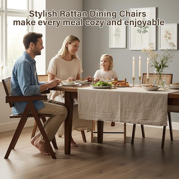 Rattan Accent Chairs, Modern Mid Century Dining Chairs Set of 4, Comfy Armchairs, Outdoor Rattan Chairs with Armrest for Bedroom Living Room Reading Room Dining Kitchen, Brown