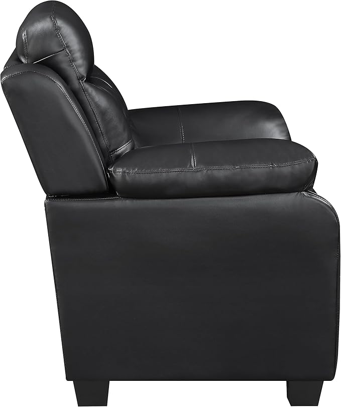 Coaster Home Furnishings - Finley - Leatherette - Upholstered Tufted Loveseat with Flared Armrest, and Tapered Legs - Living Room - Black - 506552