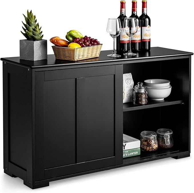 NAFORT Wooden Buffet Cabinet Sideboard with Sliding Doors, Kitchen Storage Console Table, Accent Coffee Bar with Adjustable Shelf for Living Room, Dining Room (Black, 13" D x 42" W x 23.5" H)