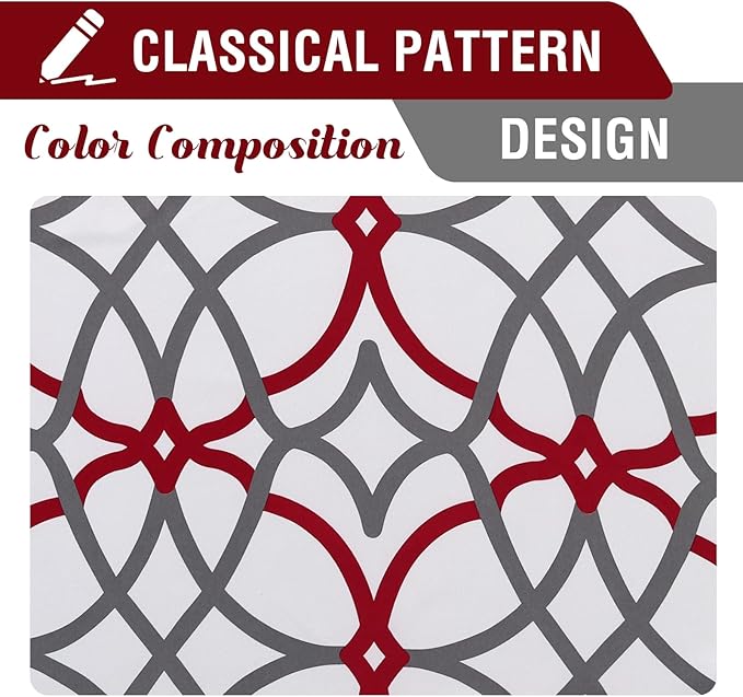 H.VERSAILTEX Blackout Curtains 96 inch Length 2 Panels Set Thermal Curtains & Drapes Window Treatment Noise Reducing Geometric Modern Grommet Living Room Curtains for Bedroom - Burgundy and Gray