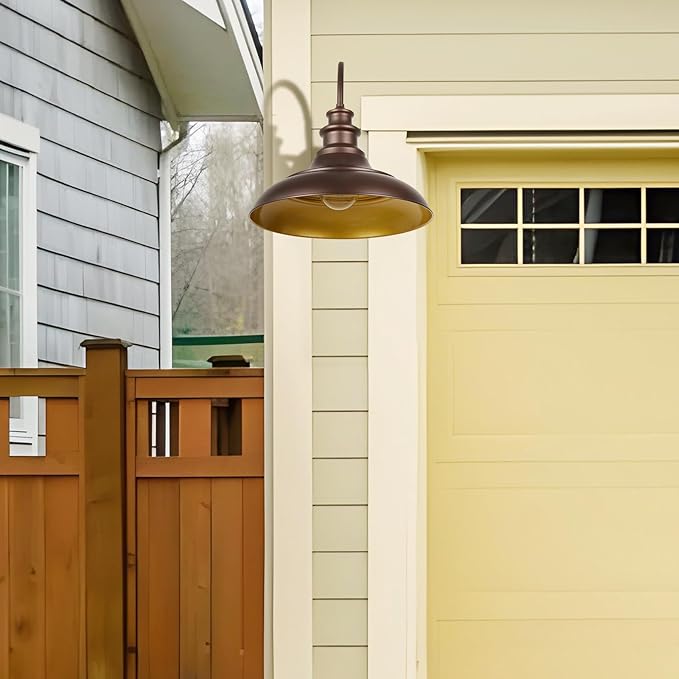 Outdoor Barn Light Fixtures, 16 Inch Large Dome Farmhouse Exterior Wall Mount Lights, Rustic Wall Sconces Indoor Wall Lighting, Industrial Bronze Gold Lanterns for Porch, Garage,2 Pack
