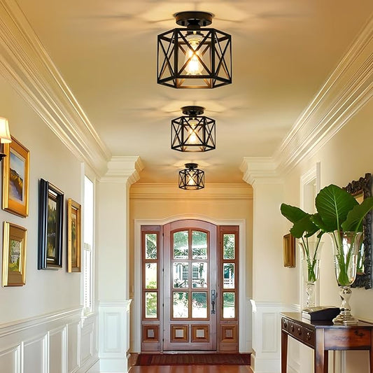 Modern Farmhouse Black Ceiling Light,Industrial Semi Flush Mount Ceiling Lighting Fixture,Hexagonal Hallway Lighting Fixtures for Kitchen,Bedroom,Foyer,Entryway,Laundry Room,1-Light, 9.5 Inch