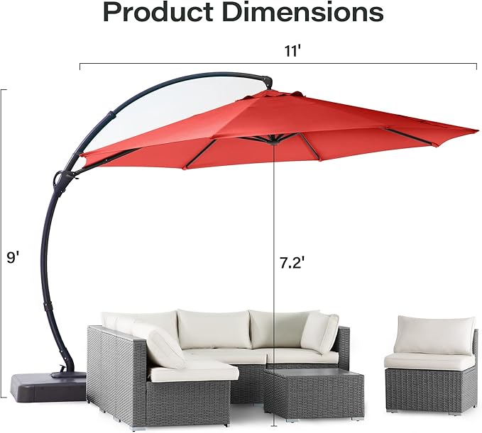LAUSAINT HOME Outdoor Patio Umbrella with Base included, Deluxe Curvy Cantilever Umbrella Heavy Duty Offset Hanging Umbrella