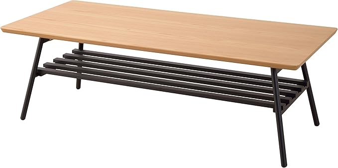 PaletteLife Folding Coffee Table with Storage Shelf, No Assembly, W41.3 x D18.9 x H13.4 in, Round Corner, for Dorm and Living Room, Portable and Space-Saving, Modern, Compact, Light Wood Tone
