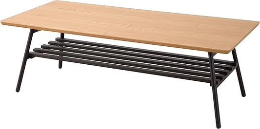 PaletteLife Folding Coffee Table with Storage Shelf, No Assembly, W41.3 x D18.9 x H13.4 in, Round Corner, for Dorm and Living Room, Portable and Space-Saving, Modern, Compact, Light Wood Tone