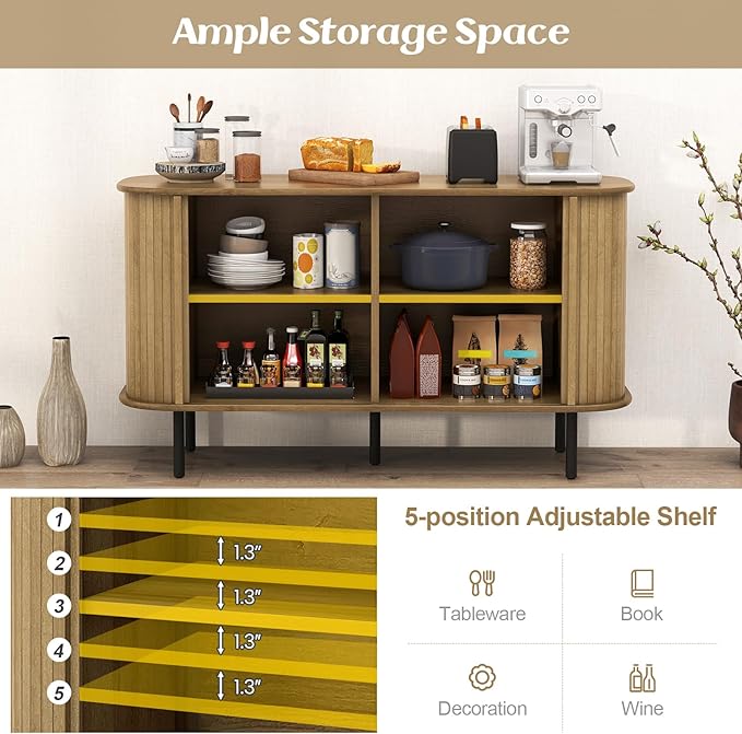 Giantex Kitchen Storage Cabinet, 47” Buffet Cabinet with Storage, Wooden Sideboard w/ 2 Sliding Tambour Doors, Adjustable Shelves, Credenza for Living Room Dining Room, Console Table for Entryway