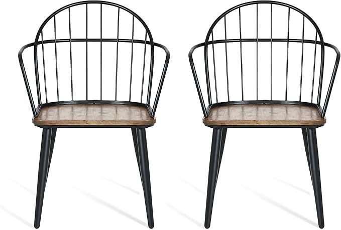 Christopher Knight Home Drats Dining Chairs Set of 2, Accent Dining Chair, Birch Finish Seating Kitchen Chair, Bucket Backrest Metal Frame Armchair, Industrial Dining Chair for Dining Room, Natural
