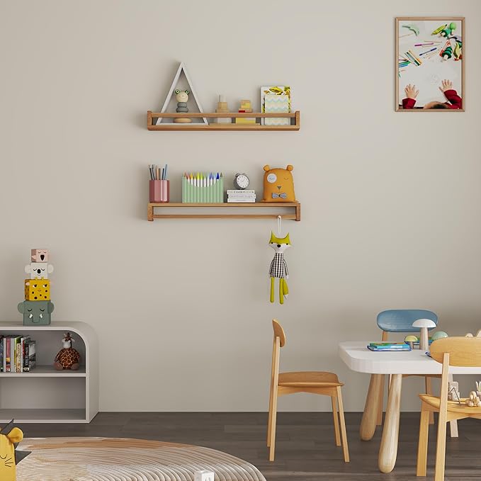 Heimlove Nursery Floating Shelves, Solid Wood Nursery Book Shelves for Wall, 32 inch Bookshelf for Kids, Mounted Shelves for Books,Toys and Decor Storage, Set of 3