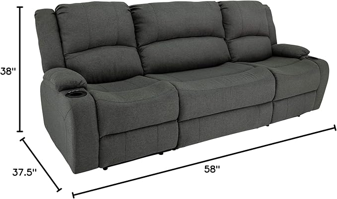 RecPro Charles Powered Double RV Wall Hugger Recliner Sofa | Loveseat | Furniture | Cloth (Fossil, 94")