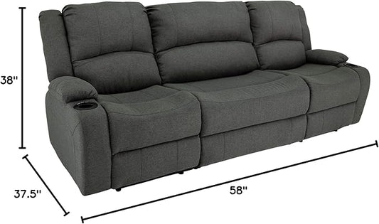RecPro Charles Powered Double RV Wall Hugger Recliner Sofa | Loveseat | Furniture | Cloth (Fossil, 94")