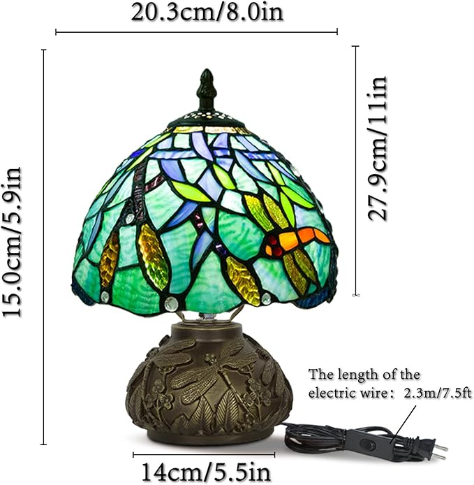 JHuiLap Small Tiffany Stained Glass Lamp, 3 Color Temperatures Bedside Lamp, 8 Inch Mushroom Desk Light for Bedroom Living Room Office Home Decor (Wheat Pattern)