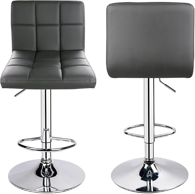 Leopard Bar Stools, Modern PU Leather Adjustable Swivel Bar Stool with Back - 1 Chair (Grey)