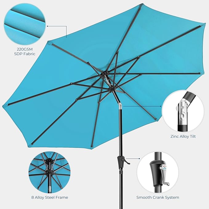 HOMSHADE Outdoor Patio Umbrella - Market Table Pool Deck Umbrella with Push Button Tilt, Crank, UPF50+ UV Protection and Sturdy Ribs, 3-Year Fade Resistance, 220GSM Solution-Dyed Fabric (No base)