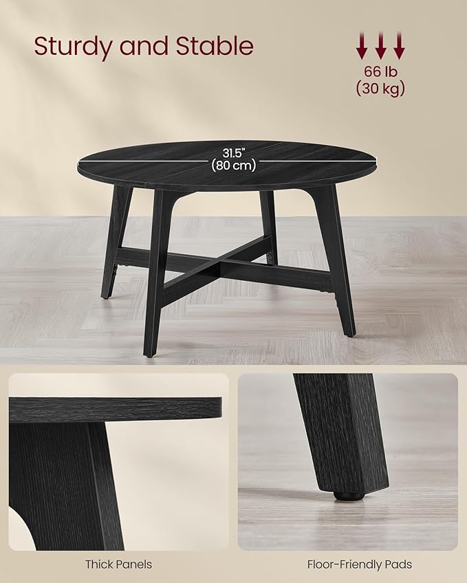 VASAGLE MAEZO Collection - Round Coffee Table, 31.5-Inch Center Table, Tapered Legs, Curved Transitions, Easy to Assemble, for Living Room, Charcoal Gray ULCT251BA01S