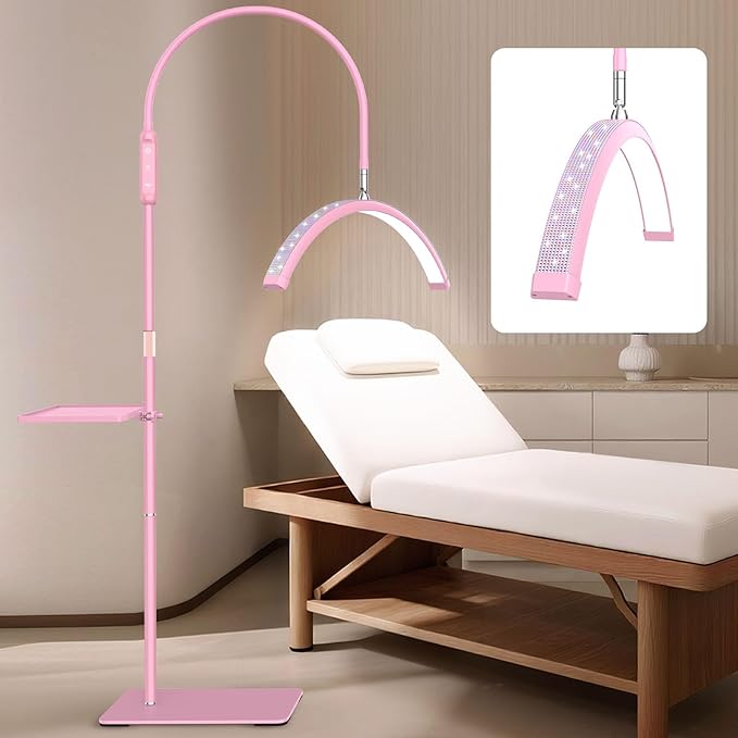 Bling Lash Light for Eyelash Tech, Led Half Moon Light Lamp for Tattoo, Lash Extensions, Nail, Esthetician & Artists, Adjustable Height, with Movable Tray, Crystal Diamond