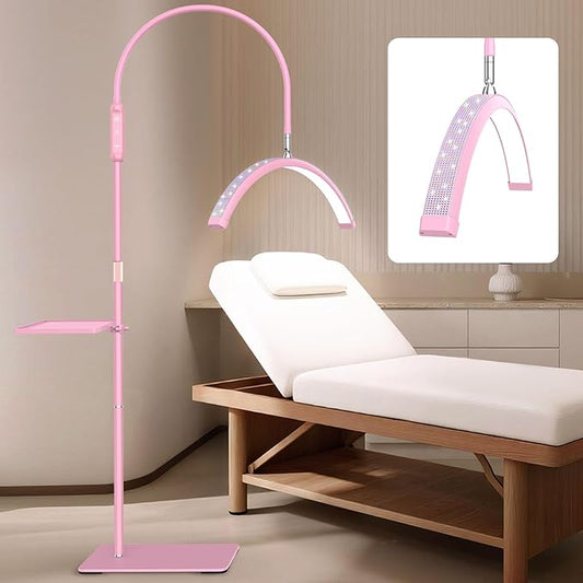 Bling Lash Light for Eyelash Tech, Led Half Moon Light Lamp for Tattoo, Lash Extensions, Nail, Esthetician & Artists, Adjustable Height, with Movable Tray, Crystal Diamond