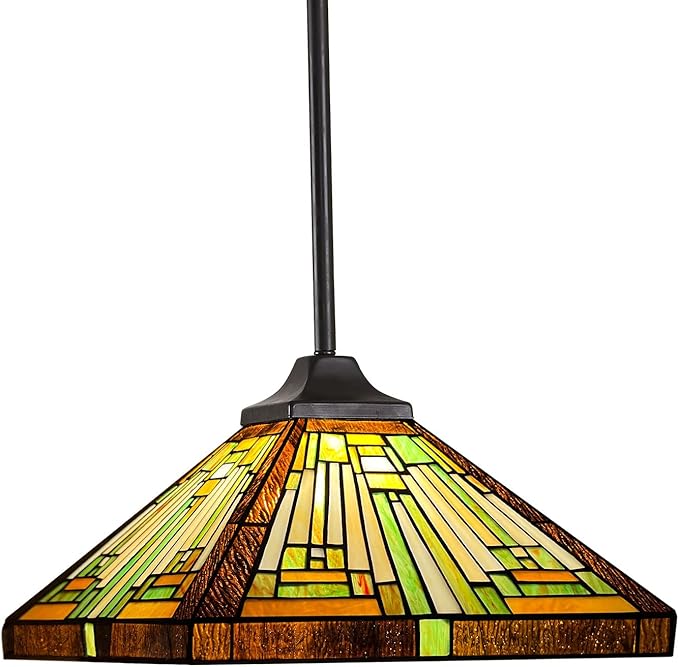 Capulina Tiffany Lamp Stained Glass Pendant Lights 12" Wide Amber Brown Mission Tiffany Style Hanging Lamp for Kitchen Island Dining Room Hallway Counter