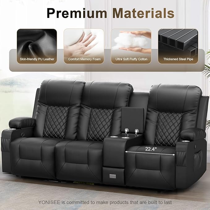 YONISEE Modern Recliner Sofa Set - 3 Seat Sofa & 2PC Swivel Recliner Chairs with Heat & Massage for Living Room (3+1+1)