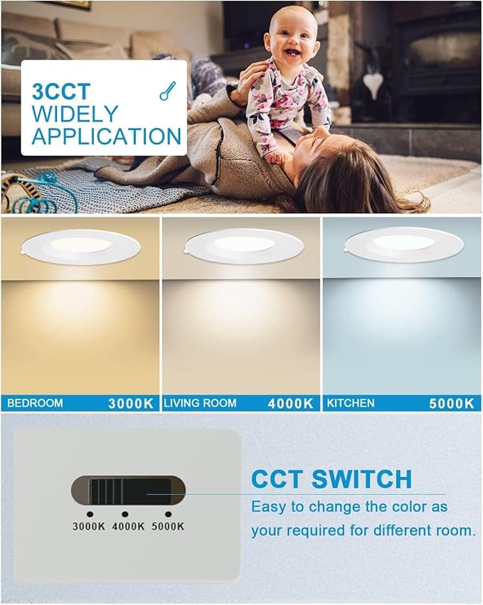 Lightdot 6 Inch Recessed Lighting 24 Pack White, 12W Dimmable LED Downlight 3CCT Selectable (3000K/4000K/5000K), Anti-Glare Slim Canless Ceiling Light