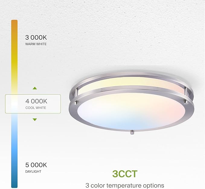 ASD LED 14" Round Flush Mount Lighting, Close to Ceiling Light Fixture | 3CCT, Dimmable, Energy Star, ETL Listed | 21W 1675LM 3000-5000K 120V | Low Profile Double Ring Lamp | Nickel, 4 Pack