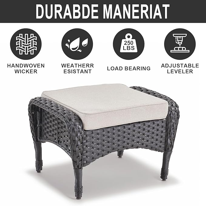 Belord Patio Rocking Chairs Furniture Set - 5 Piece Outdoor Wicker Furniture Sets with Ottomans, Small Patio Conversation Sets with Wicker Rocking Chairs Black/Beige