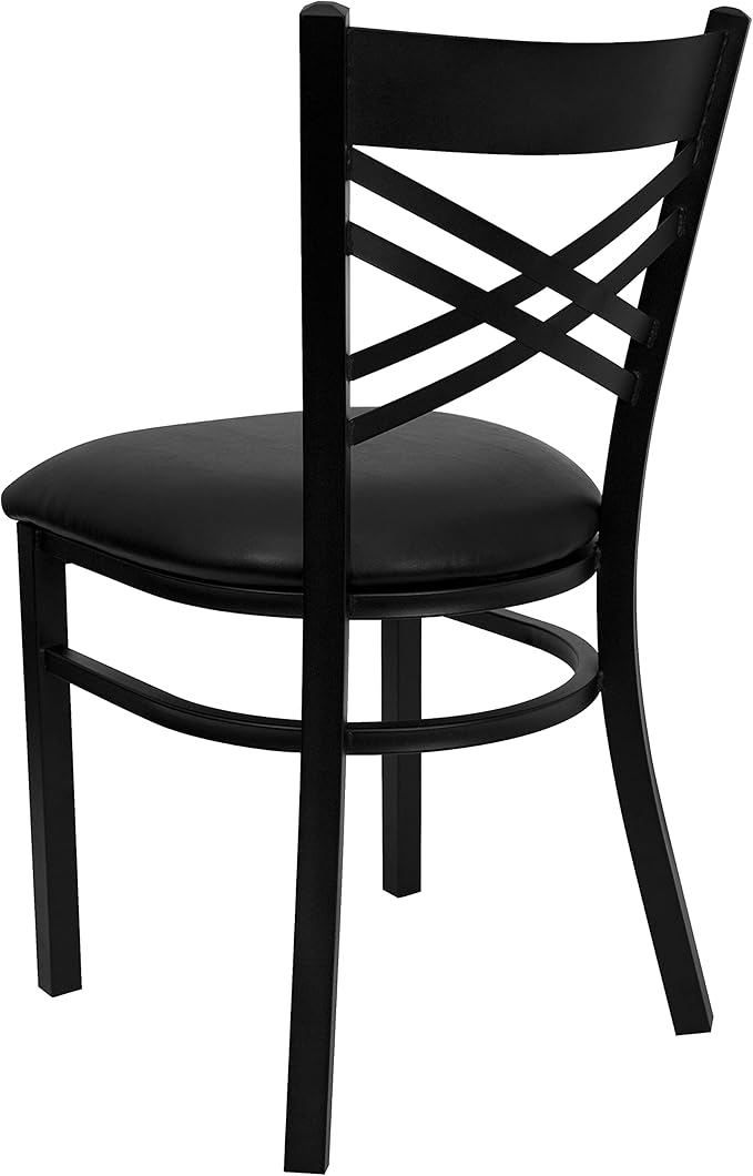 Flash Furniture Hercules Series "X" Back Metal Restaurant Chair, Modern Upholstered Armless Dining Chair for Restaurants and Kitchens, Black