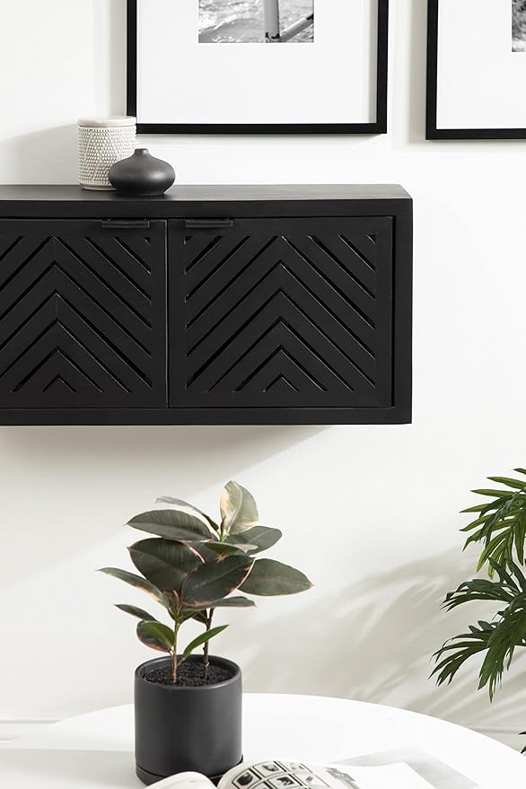 Kate and Laurel Mezzeta Decorative 2-Door Wall Cabinet; 30 x 10 x 14; Black; Decorative Modern Storage Cabinet with Doors