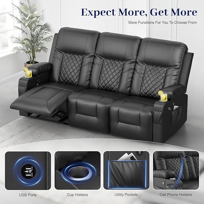 FURNIMAT Oversized Recliner Sofa Set with 3+2+1 Pieces in Living Room, 1 Reclining Loveseat Couch, 1 Recliner Chair with 360 Degree Swivel Single Sofa Seat, 3 Seats Dual Reclining Sofa with USB Ports