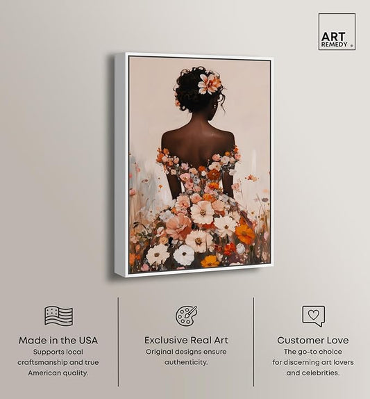 Autumn Bloom Dress Canvas Print Fashion Wall Decor by Art Remedy, White Frame, 20 x 30