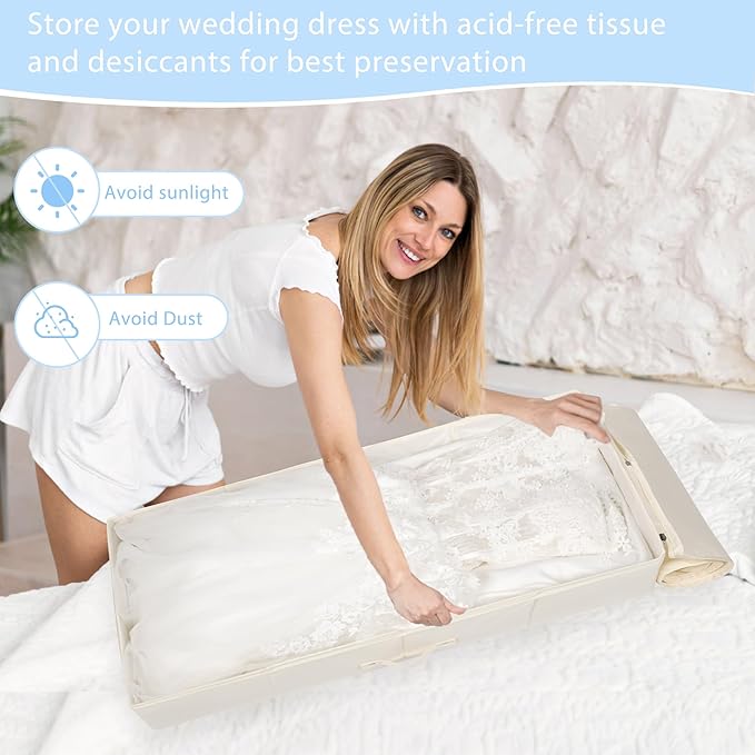Duduboy Wedding Dress Storage Box Bridal Essentials Heirloom Breathable Wedding Gown Preservation Box - Large Size with Microfiber Gloves Acid-Free Tissue Paper and Dustproof Bag