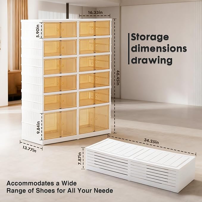 SAYMA Collapsible Shoe Rack Organizer Foldable Shoe Cabinet, Large Plastic Folding Shoes Rack with Doors, Easy Assembly Shoe Cabinet for Entryway (6 Tiers-24 Pairs)