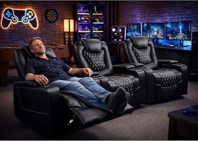 ANJ Power Recliner Sofa Set with 1 Recliner and 2PC 3 Seater Sofa, Electric Reclining PU Leather Living Room Furniture with USB Ports, Cup Holders and Hidden Arm Storage, Black