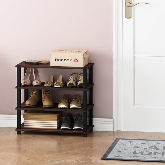 Furinno Turn-S-Tube 4-Tier Shoe Rack, Dark Cherry/Black