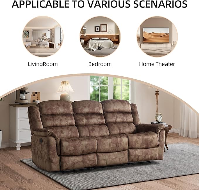 EBELLO 2 Pieces Reclining Couch Furniture Set, Overstuffed Reclining Loveseat Couch and Wide 3PC Bonded Recliner Sofa Set for Living Room, Brown