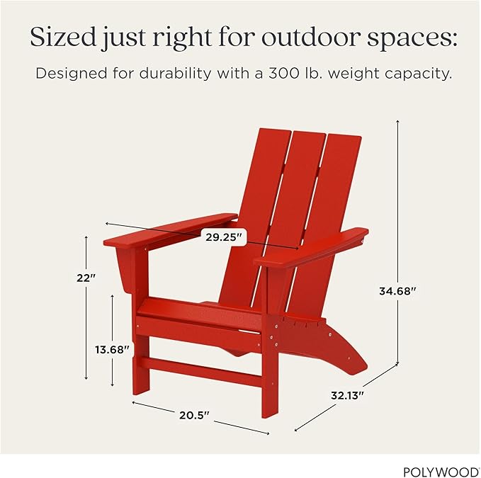 POLYWOOD Modern Adirondack Chair – All-Weather Outdoor Lawn Adirondack Chairs – HDPE, Fade-Resistant & Durable Outdoor Furniture – For Patio, Deck & Fire Pit Chairs – Sunset Red