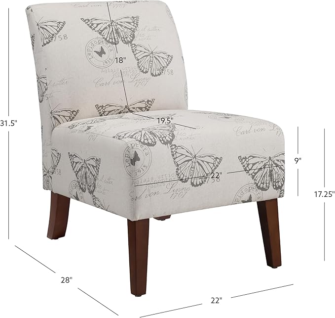 Linon Butterfly, Dark Espresso Linen Lily Chair, 21.5" W x 29.5" D x 31.5" H