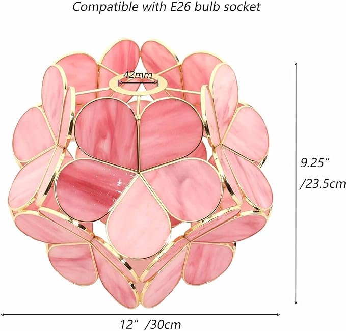 Bieye L10965 Petals Tiffany Style Stained Glass Ceiling Pendant Light with 12-inch Wide Lampshade (Pink, 12" Cherry Blossom)