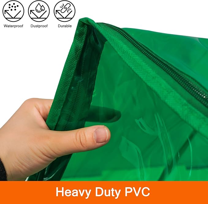 Vieshful Green 40L Clear Clothes Storage Bag Colorful Clothes Organizer with Zipper Vinyl Storage Bag for Comforter, Blanket, Bedding, Duvet, Transparent Moving Totes 3 Pack