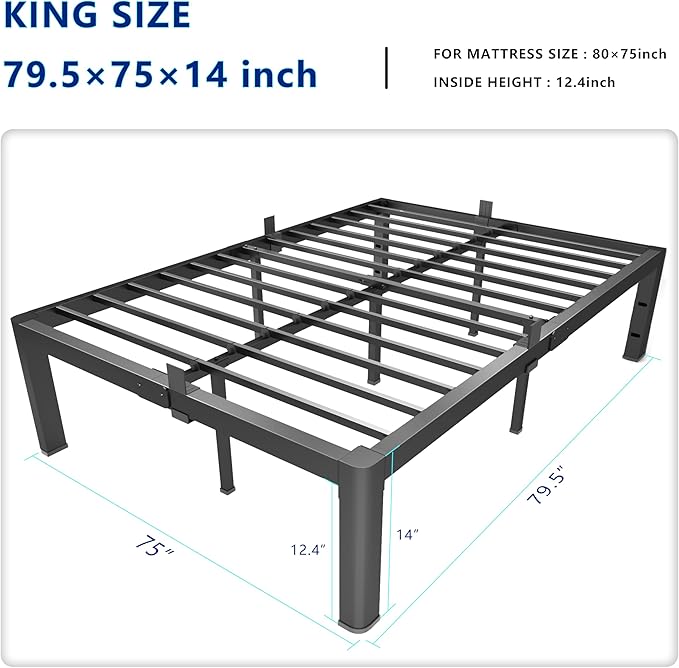 14 Inch King Metal Platform Bed Frame with Round Corner and Mattress Retainers, 3500lbs Heavy Duty Steel Slats Support, No Box Spring Needed, Easy Assembly, Noise Free