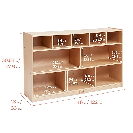 ECR4Kids 5+5 Cubby and Storage Mobile Tray Cabinet, Classroom Furniture, Natural