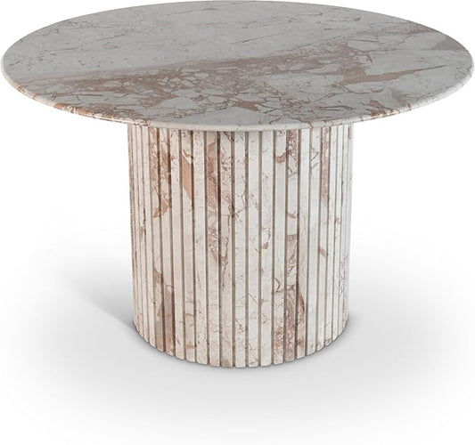 Meridian Furniture 248Breccia-DT48 Genoa Collection Art Deco Dining Table with Handcrafted Genuine Marble, Breccia Marble, 48" W x 48" D x 30" H, Breccia