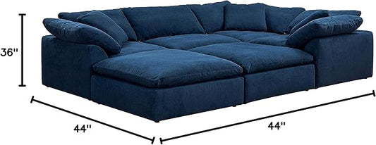 Sunset Trading Contemporary Puff Collection 6 PC 132" Slipcovered Modular U-Shaped Pit Sectional Sofa| Down Filled Chaise Lounge Couch Stain-Proof Water-Resistant Washable Performance Fabric Navy Blue