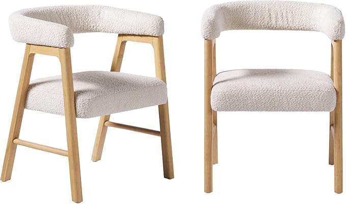 Walker Edison Ezra Modern Curved Back Dining Chair with Boucle Upholstery - Ivory (Set of 2)