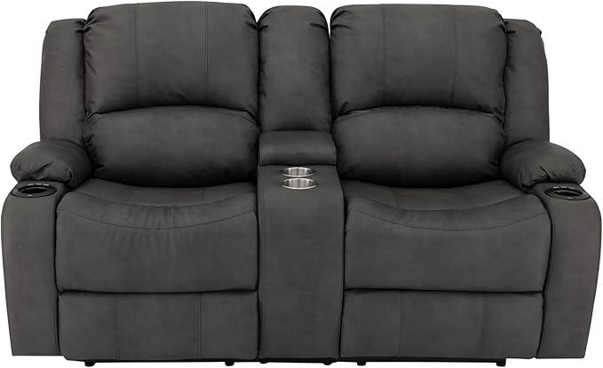 RecPro Charles 67" Powered Double RV Wall Hugger Recliner Sofa RV Loveseat with Upgraded 2023 Fabric (Gunmetal)