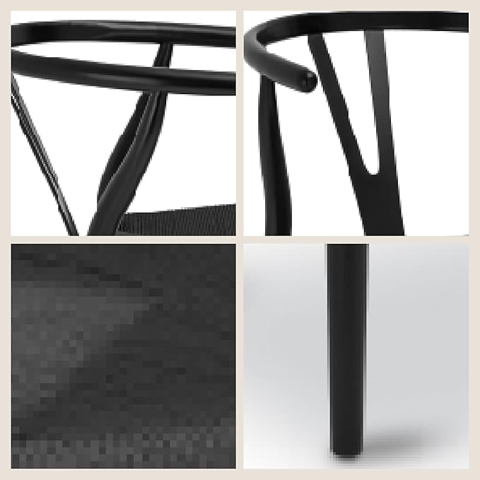 Poly & Bark Weave Dining Chairs – Mid-Century Modern Wishbone Dining Chairs with Arms, Solid Wood Frame, Indoor Use – Pitch Black – Set of 2 - Ideal for Dining Room, Kitchen or Stylish Accent Setting