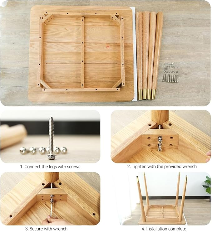 Square Dining Table, Solid Wood Kitchen Table for Small Space, Mid Century Small Kitchen Tables for Island with Natural Oak Wood, 35.4”D x 35.4" W x 29.5" H