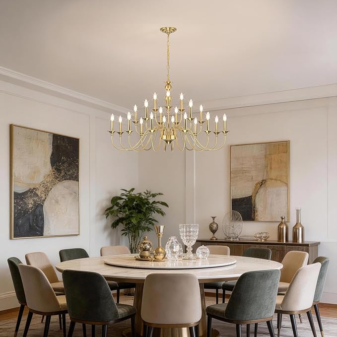 Large Gold Chandeliers for Dining Room Light Fixture, 21 Light 3 Tier Farmhouse Chandelier Over Table, Industrial Candle Hanging Lighting Fixture for Living Room Foyer Staircase Restaurant Villa