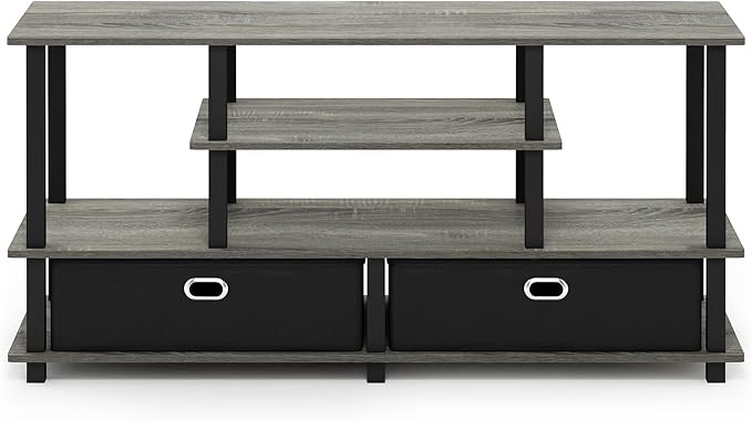 Furinno JAYA Large Stand for up to 55-Inch TV, French Oak, 47. 63(W) x 15. 55(H) x 22. 79(D) Inches., Grey/Black