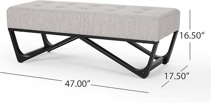 Ball & Cast Modern Tufted Upholstered Entryway Bench Ottoman, 47.5" Padded Bed of End Stool Seating with Faux Wooden Frame, for Living Room Bedroom Kitchen, Grey