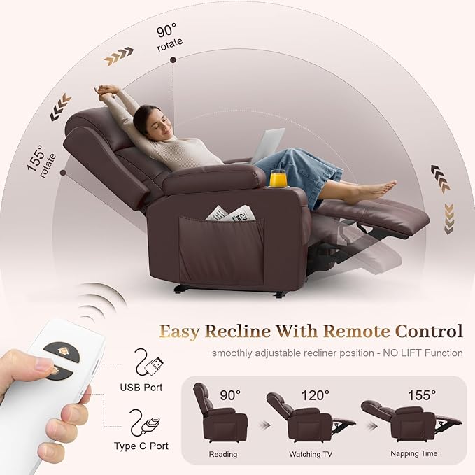 Extra Wide Seat Recliner Chair with Heat and Back Massage, Electric Power Oversized Reclining Chair Infinite Position with Storage Armrests & 2 Cup Holders for Living Room, Manual Recliners